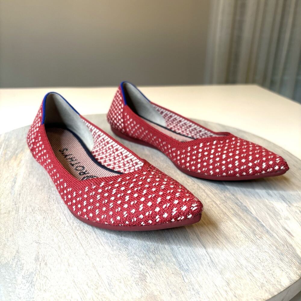 Rothy's Red Apple Honeycomb Knit Point Flat Shoes Women's Size 6.5